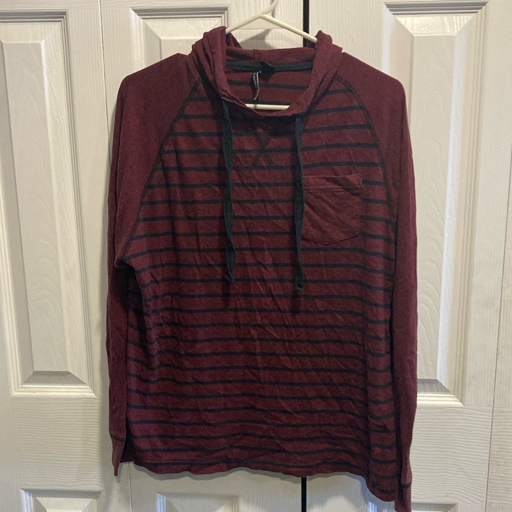 Men's Burgundy Striped Long Sleeve Tee